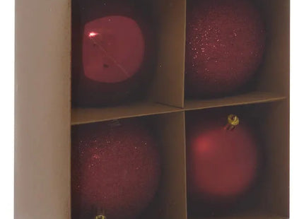 Juego de 4 bolas navideños "Svea" de plástico color rojo, 10 cm de diámetro - 216366