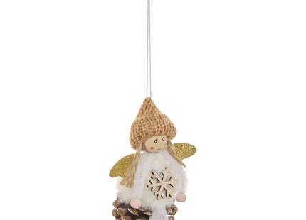 Adorno navideño de hadas para árbol de Navidad con piña y sombrero beige, 12 cm - 216453