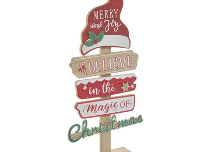 Cartel de madera con diseño de gorro de Papá Noel, 48 cm de altura - 216897