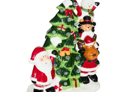 Árbol de Navidad de cerámica con luces LED, diseño de renos y Papá Noel, 32 cm - 216941