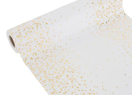 Tela de terciopelo blanco con lunares dorados, 28 x 300 cm - 217292B