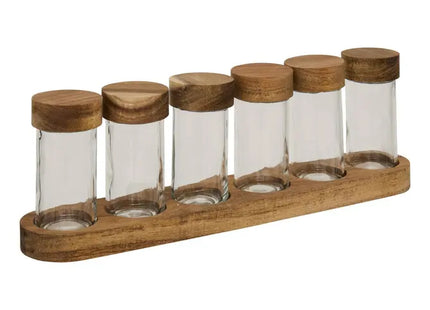 6 potes de especias con bandeja marrón - 217610
