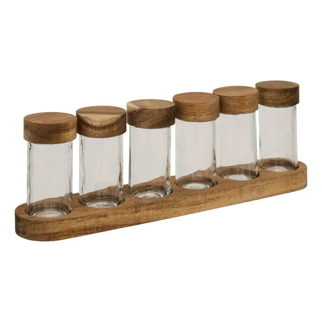 6 potes de especias con bandeja marrón - 217610
