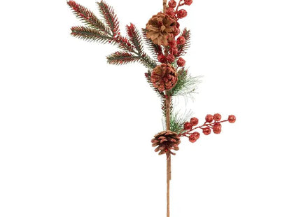 Rama navideña decorativa con abeto y piñas rojas y doradas, 60 cm de altura - 222483
