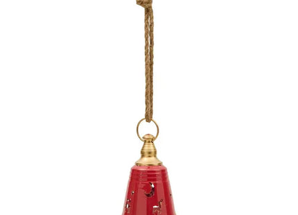 Adorno navideño en forma de campana, roja y dorado, 17 cm de altura - 222593