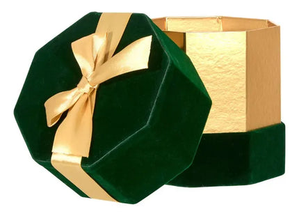 Caja de regalo navideña hexagonales de terciopelo verde M - 222596
