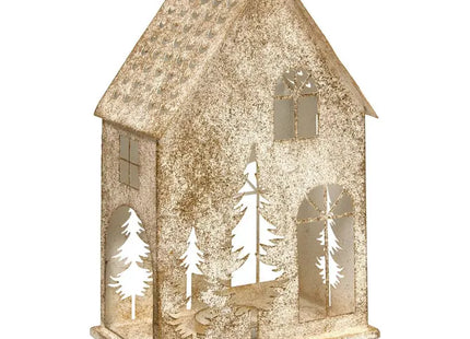 Farol navideño de metal blanco y dorado, 22 x 34 cm - 223521