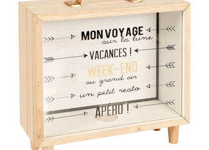 Monedero de madera "Flechas" cuadrado forma de maleta 21x21cm - 31445