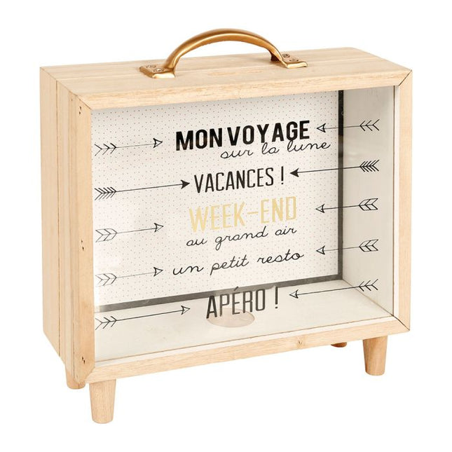 Monedero de madera "Flechas" cuadrado forma de maleta 21x21cm - 31445