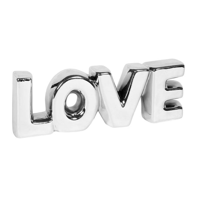 Palabra decorativa "Love" de cerámica plateada 22x8cm - 32097