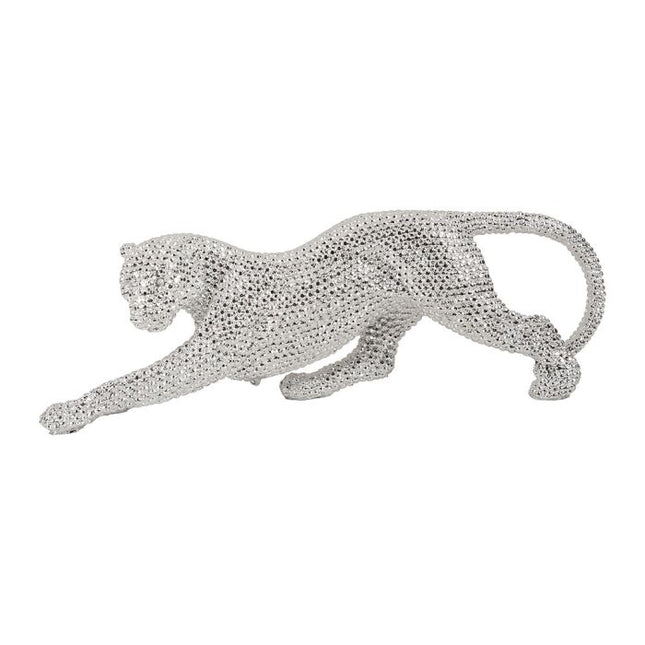 Leopardo de resina plateada "Diams" A14cm - 32649