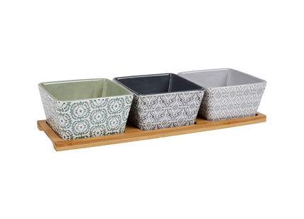 Set de aperitivo 3 piezas de loza "Zen" + bandeja de bambú - 32845