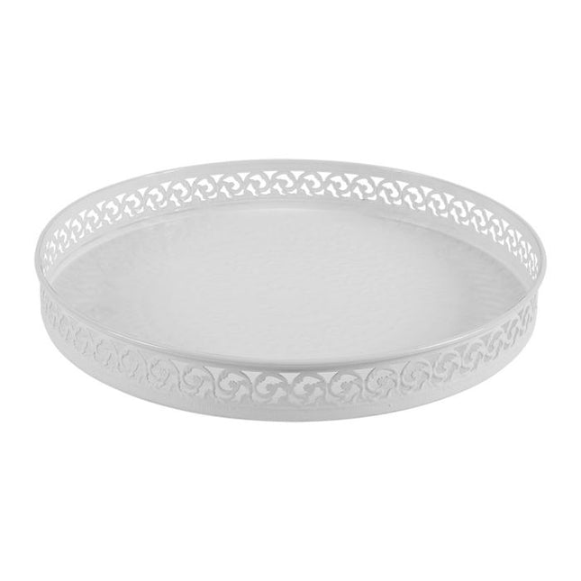 Bandeja redonda de metal blanco D31cm - 33815