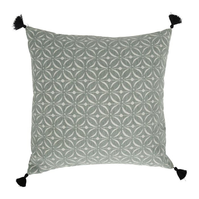 Almohada "Green" con pompones en negro y verde 45x45cm -  34778