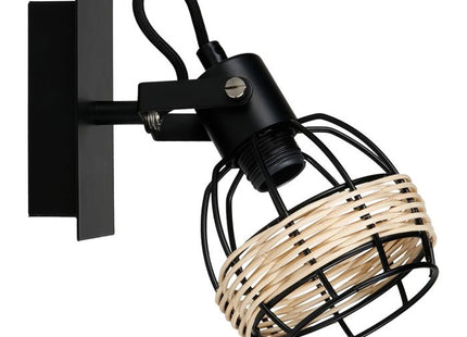 Aplique "Cyrus" de metal negro y ratán 1 pantalla - 35366