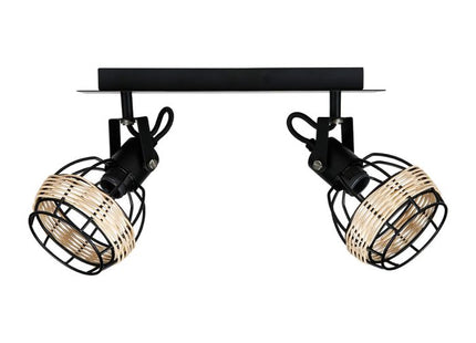 Aplique "Cyrus" de metal negro y ratán 2 pantallas - 35367