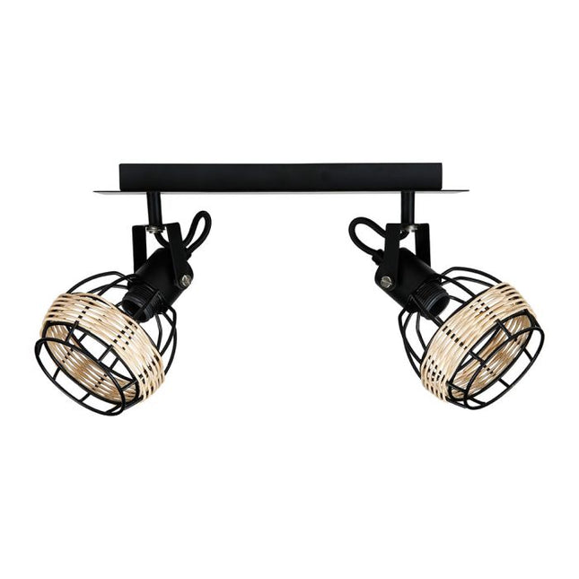 Aplique "Cyrus" de metal negro y ratán 2 pantallas - 35367