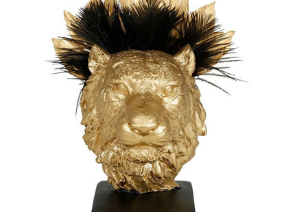 Deco "León" sobre base con plumas negras y doradas A16cm - 35813