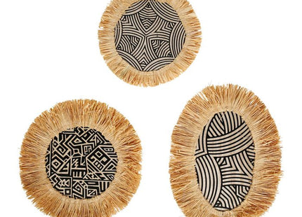 Deco pared "Nairobi" de madera y rafia x3 - 36101