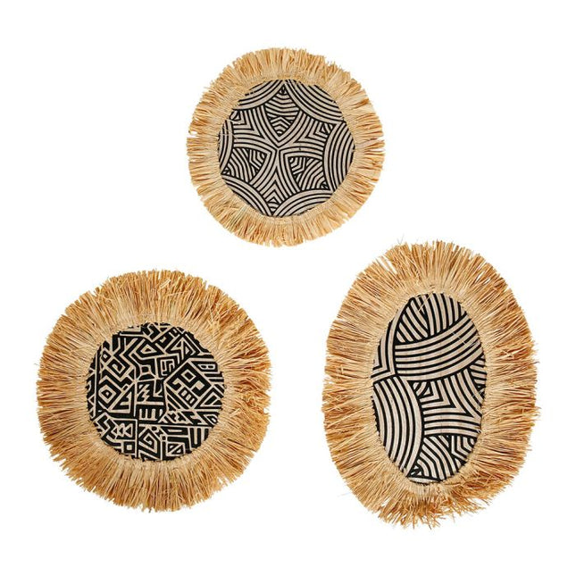 Deco pared "Nairobi" de madera y rafia x3 - 36101