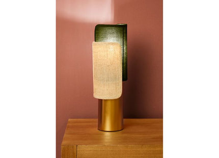 Velador "Bud" de metal verde y dorado pantalla de lino - 36203