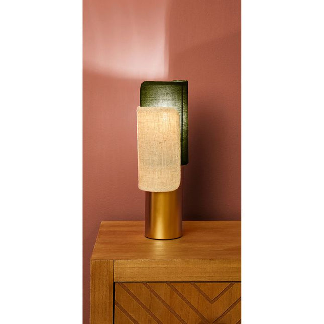 Velador "Bud" de metal verde y dorado pantalla de lino - 36203