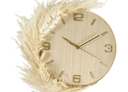 Reloj de pared de madera y flores secas D39cm - 36272