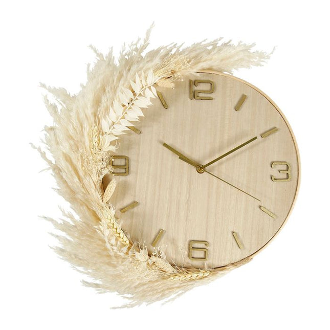 Reloj de pared de madera y flores secas D39cm - 36272