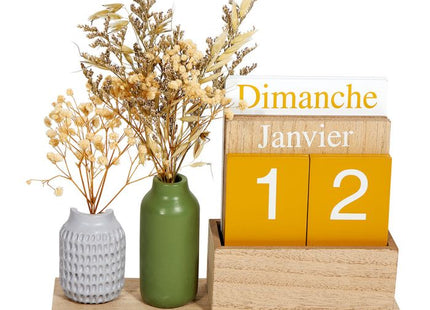 Calendario perpetuo con florero y flores secas 24x15,5cm - 36394