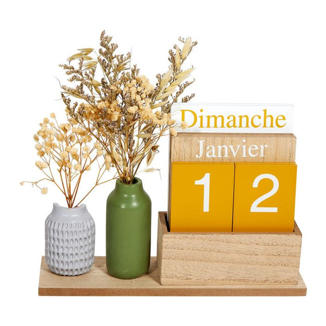 Calendario perpetuo con florero y flores secas 24x15,5cm - 36394