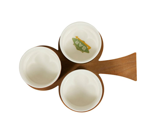 Set de aperitivo de madera y cerámica "Juego de cartas" Verde Rojo Negro - 36452