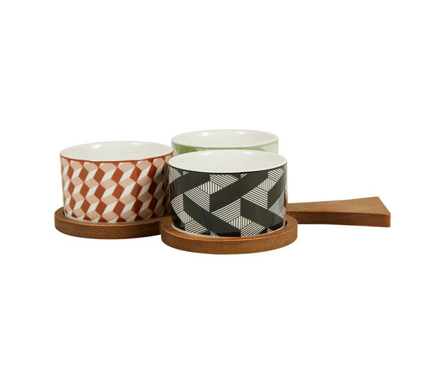 Set de aperitivo de madera y cerámica "Juego de cartas" Verde Rojo Negro - 36452