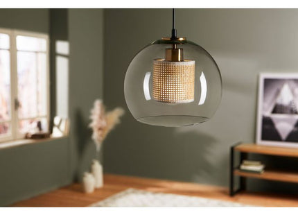 Lámpara suspendida "Sicilia" de vidrio y bambú D25cm - 36703