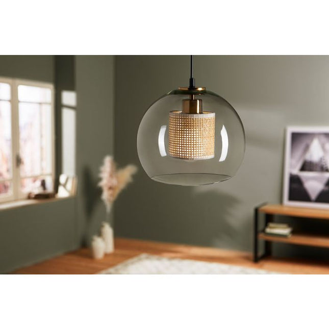 Lámpara suspendida "Sicilia" de vidrio y bambú D25cm - 36703