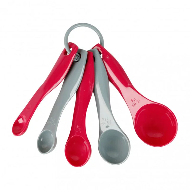 Cuchara medidora x5 de plástico gris y rojo - 517432