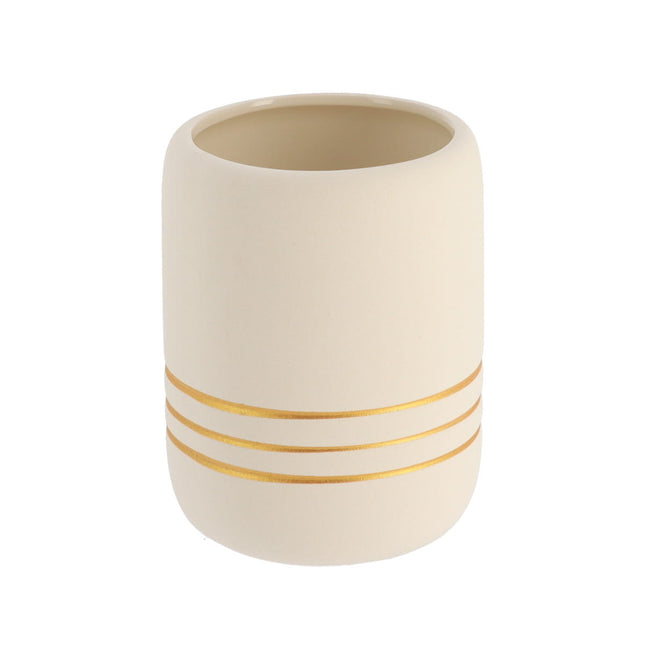 Vaso para cepillos de dientes de cerámica beige con rayas doradas - 61100104