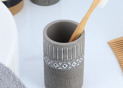 Vaso para cepillos de dientes de cemento gris decorado - 61118180