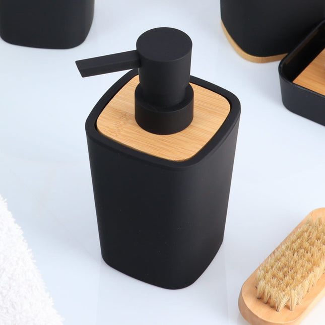 DISTRIBUIDOR DE JABON RUBBER + ABS + BAMBÚ 380 ML NEGRO - 62110103