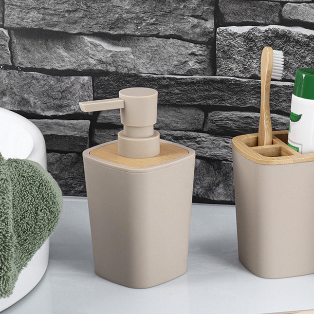 DISTRIBUIDOR DE JABON RUBBER + ABS + BAMBÚ 380 ML BEIGE - 62110161