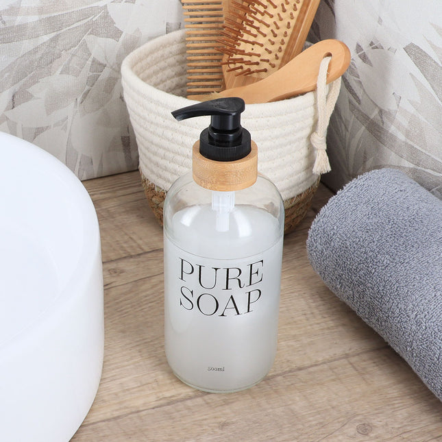 DISTRIBUIDOR DE JABON VIDRIO/BAMBÚ PURE SOAP 500ML TRANSPARENTE - 62127101