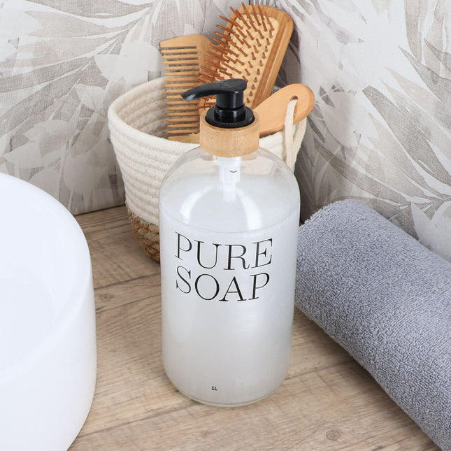 DISTRIBUIDOR DE JABON VIDRIO/BAMBÚ PURE SOAP 1L TRANSPARENTE - 62128101