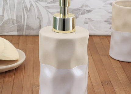 Distribuidor de jabón o loción de cerámica bicolor beige y blanco 310ml - 62137161