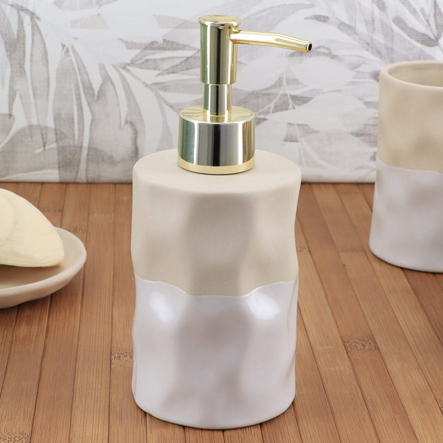 Distribuidor de jabón o loción de cerámica bicolor beige y blanco 310ml - 62137161