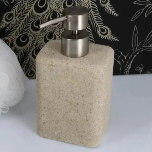 DISTRIBUIDOR DE JABON POLIRESINA RECTANGULAR EFECTO ARENA 360ML NATURAL - 62141104