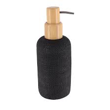 DISTRIBUIDOR DE JABON POLIRESINA REDONDO EFECTO MALLA BOMA DE BAMBÚ 340ML NEGRO - 62161103