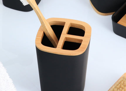 PORTACEPILLOS DE DIENTES RUBBER ABS Y BAMBÚ NEGRO - 63110103