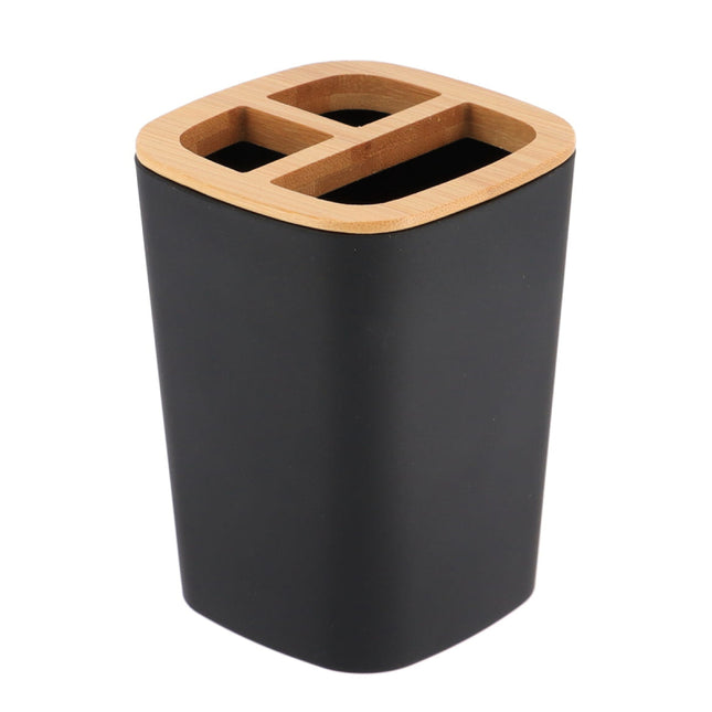 PORTACEPILLOS DE DIENTES RUBBER ABS Y BAMBÚ NEGRO - 63110103