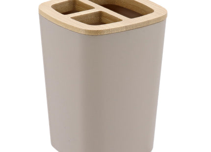 PORTACEPILLOS DE DIENTES RUBBER ABS Y BAMBÚ BEIGE - 63110161