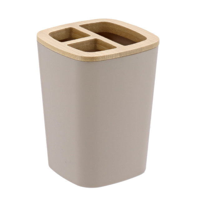 PORTACEPILLOS DE DIENTES RUBBER ABS Y BAMBÚ BEIGE - 63110161