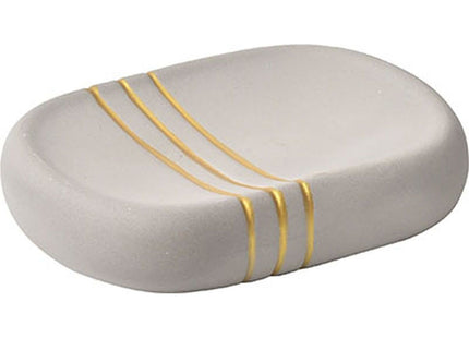 Jabonera de cerámica gris con rayas doradas - 64100180